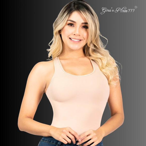 NWT WOMENS TANK CRISS CROSS METALLIC TRIMBACK TUMMY COMPRESSION BODYSUIT L/36 - Picture 10 of 16